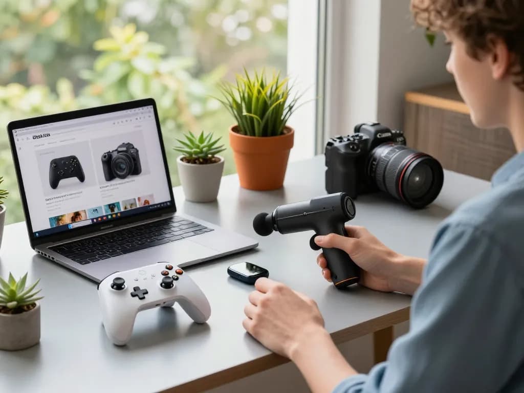Explore unique tech gadgets like Bluetooth devices in a modern workspace.