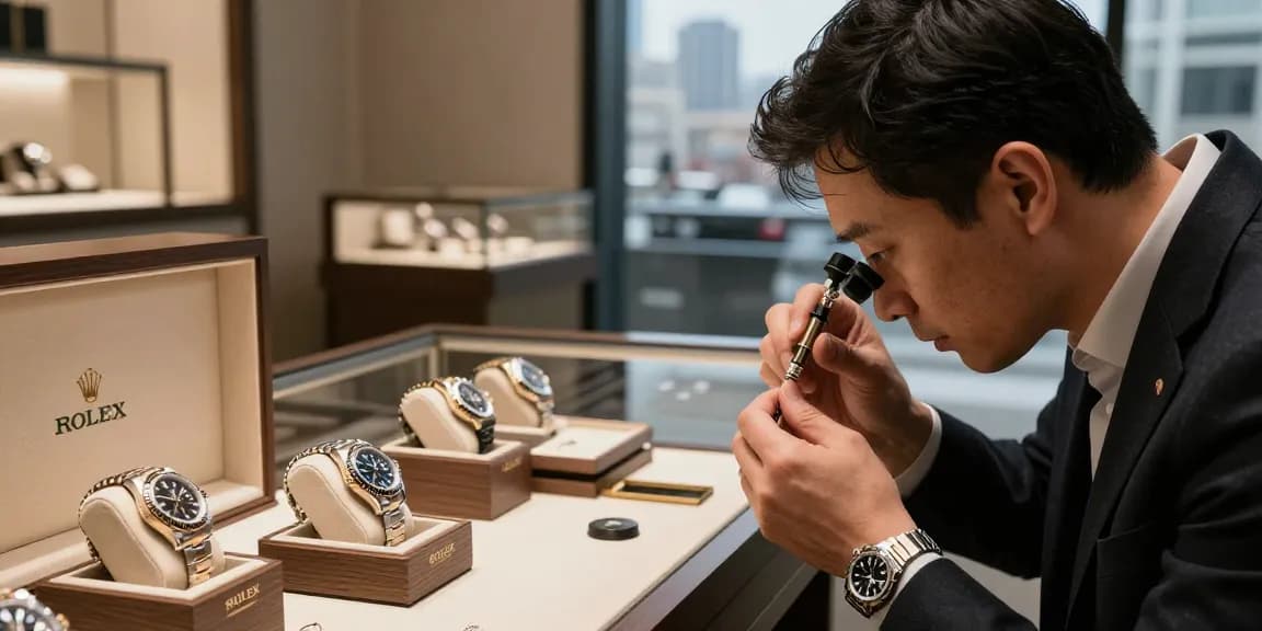 Showcasing rolex super clone watches with intricate details in luxurious retail setting.