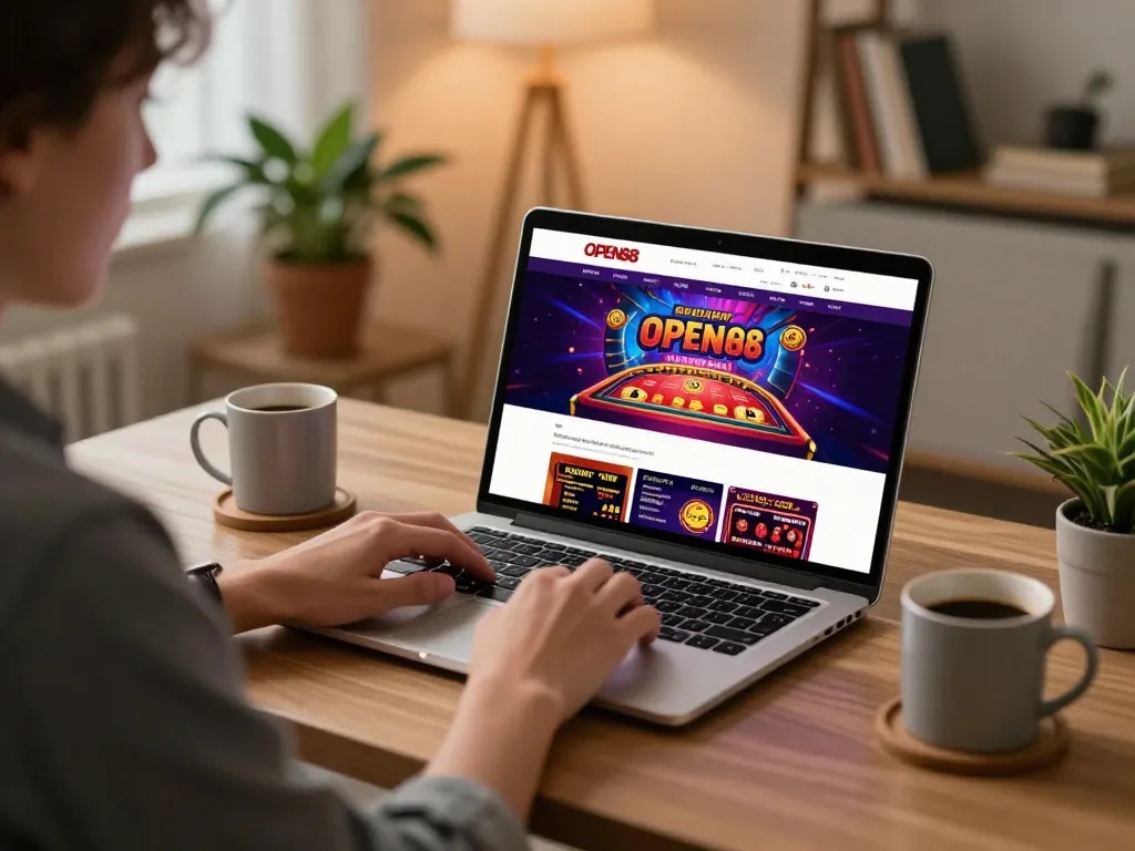 Engaging with OPEN88 online betting setup, showcasing a modern home office experience.