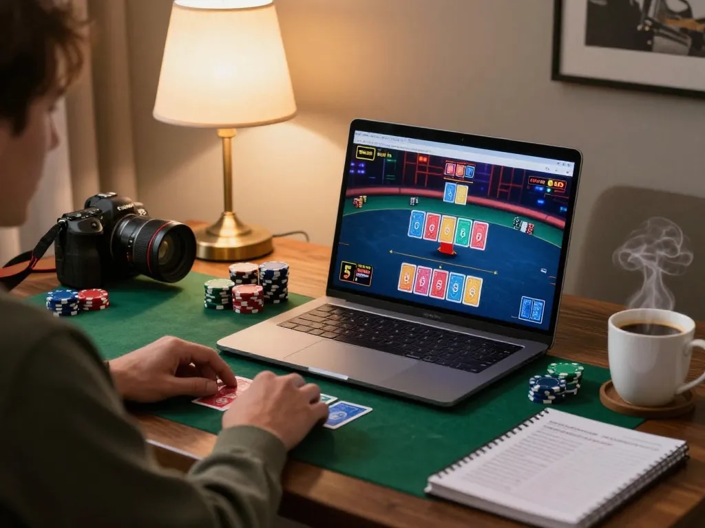 Player enjoying a live dealer game on 68win, displaying engaging gameplay in a cozy setting