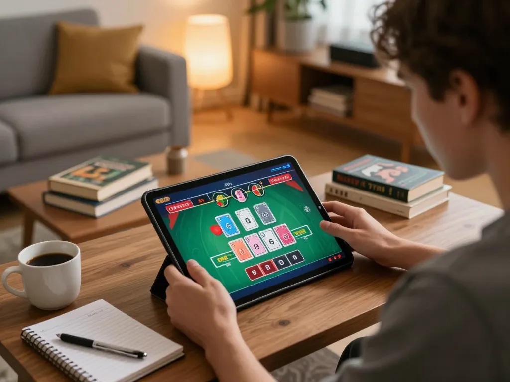 X88 player engaging in strategic online blackjack session at home, focused on live dealer game.