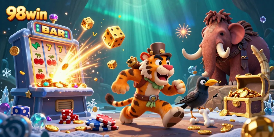 Experience the excitement of 98win with dynamic jackpot action and colorful casino elements.