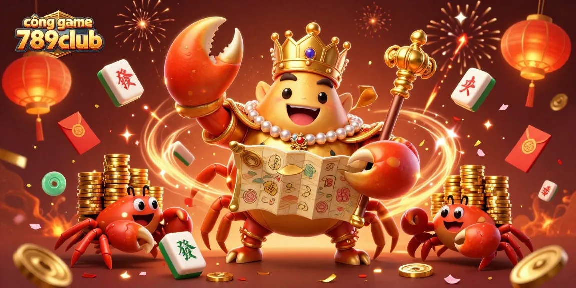 Engage in thrilling experiences with cổng game 789club, featuring a golden crab emperor in a vibrant casino-themed 3D world.