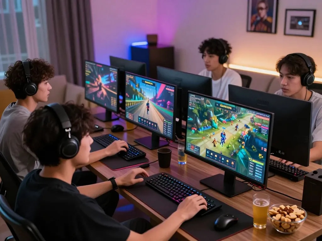 Exciting sun win online gaming moment showing diverse players engaged at home