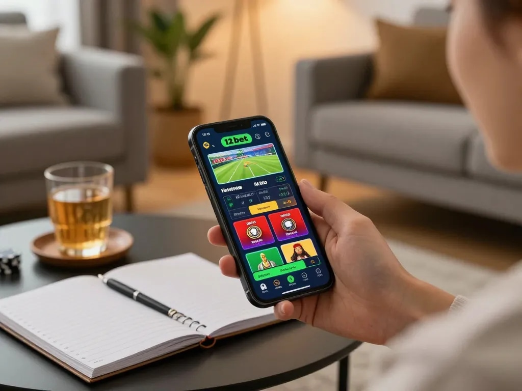 Người chơi hứng thú sử dụng ứng dụng 12bet trên điện thoại thông minh trong không gian ấm cúng tại nhà, trình diễn trải nghiệm chơi cược di động.