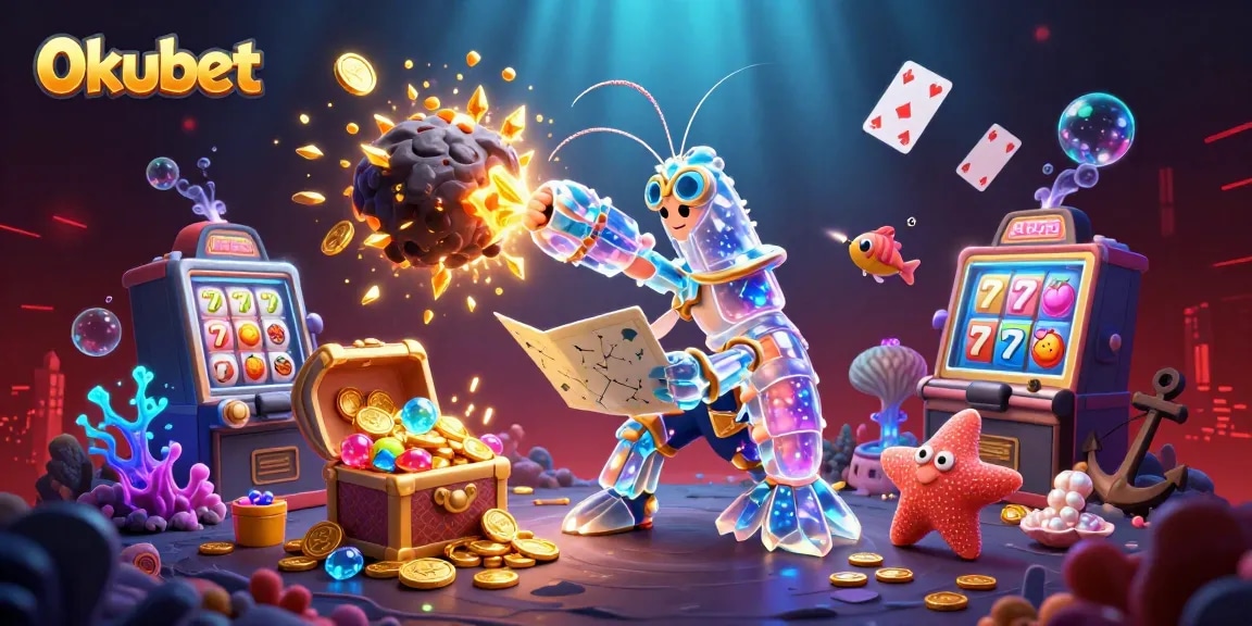 Experience thrilling wins at 0kubet with a vibrant underwater casino scene featuring a galactic shrimp.