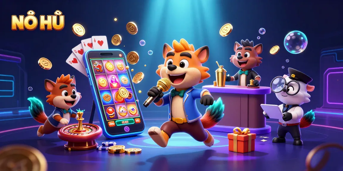 Experience thrilling NỔ HŨ slots gameplay with vibrant casino visuals and hyena characters.