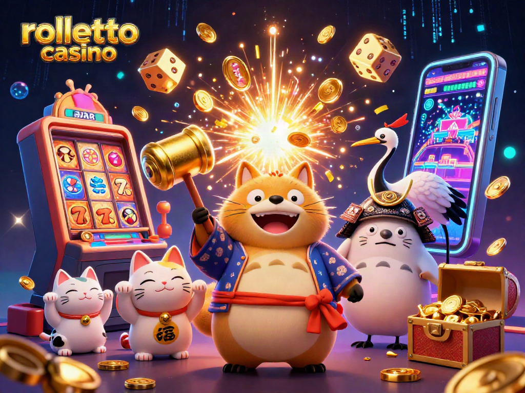 Engage with rolletto casino's vibrant slot theme, featuring joyful characters and dynamic game elements.