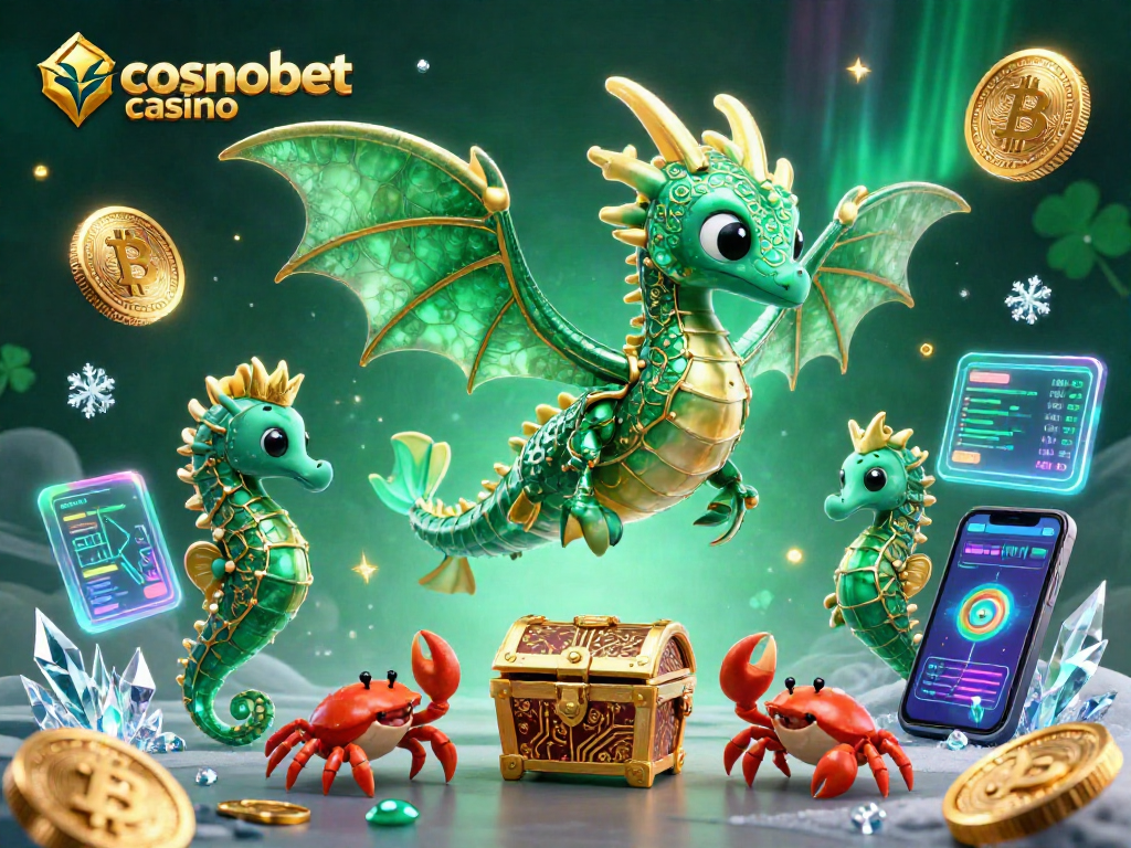 Spin big wins at cosmobet casino with emerald sea dragons and glowing crypto elements.