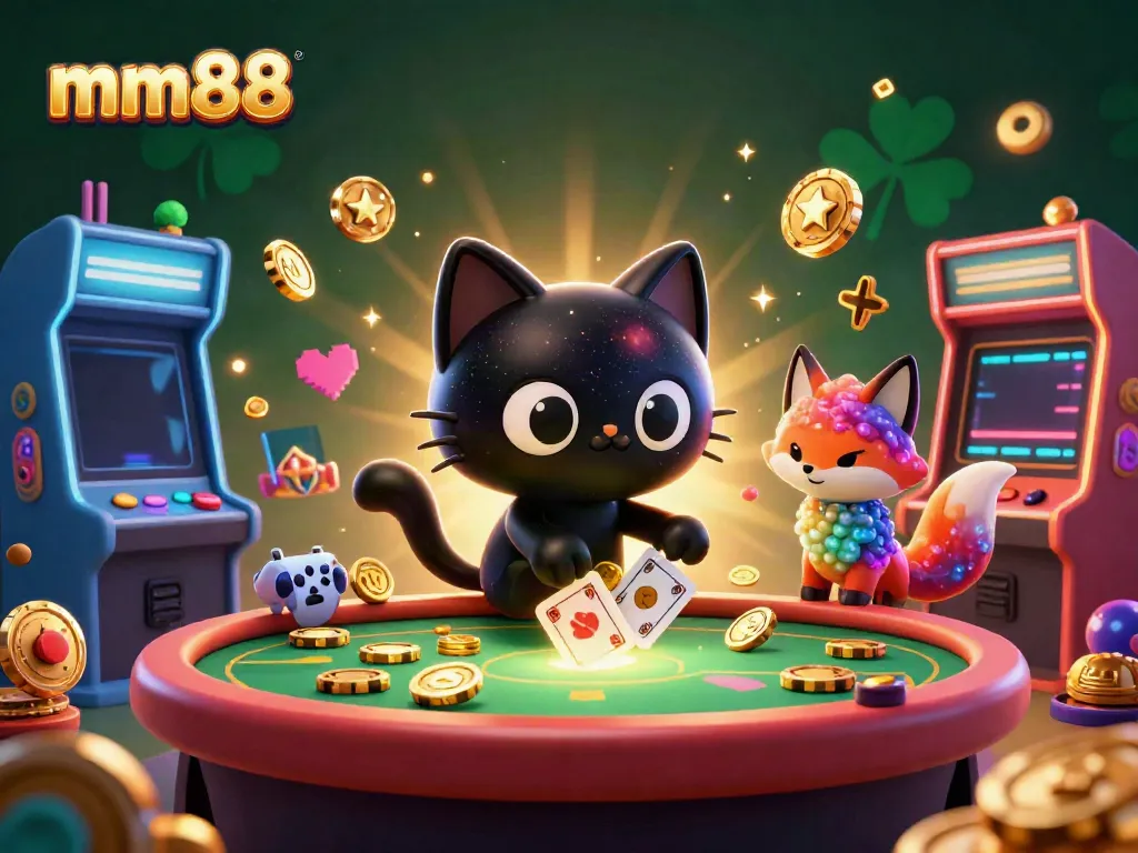 Experience the cosmic adventure at mm88 casino, featuring a black hole cat and nebula fox among glowing games.