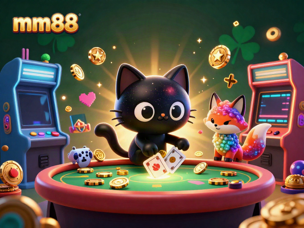 Experience the cosmic adventure at mm88 casino, featuring a black hole cat and nebula fox among glowing games.
