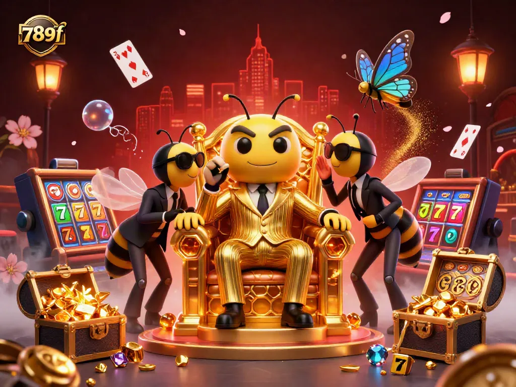 Experience the thrill of 789f with vibrant casino scenes featuring a mob boss bee surrounded by game elements.