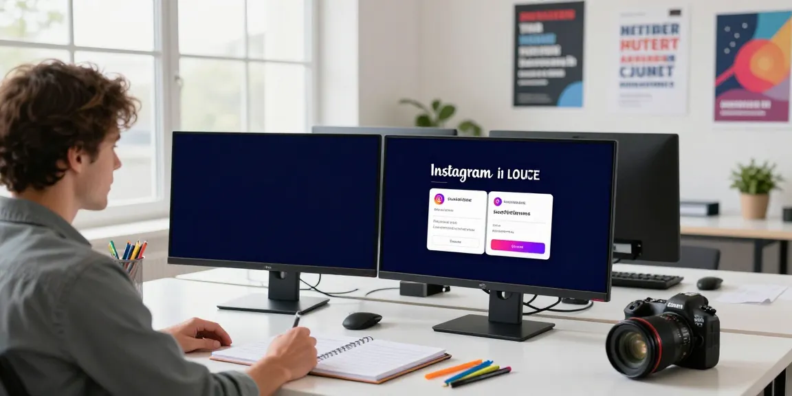 Digital marketing strategist analyzing Instagram followers analytics in a bright workspace.