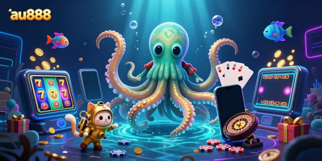 Spin to win with au888 as golden kraken dives through treasures and slot games.