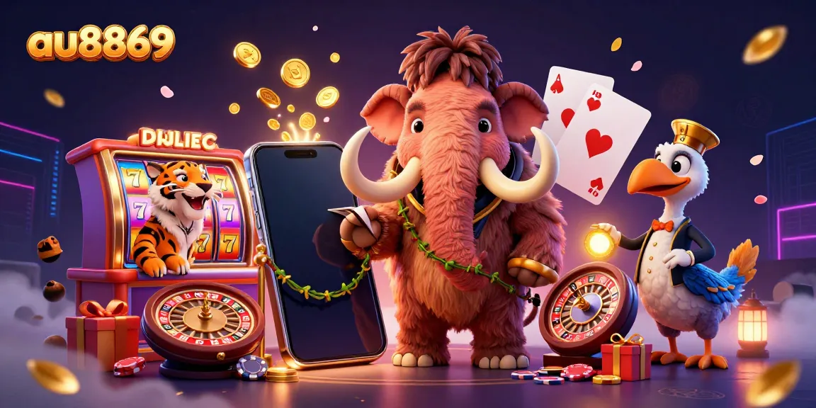 Join the adventure with au8869, featuring a woolly mammoth bouncer and vibrant slot elements.