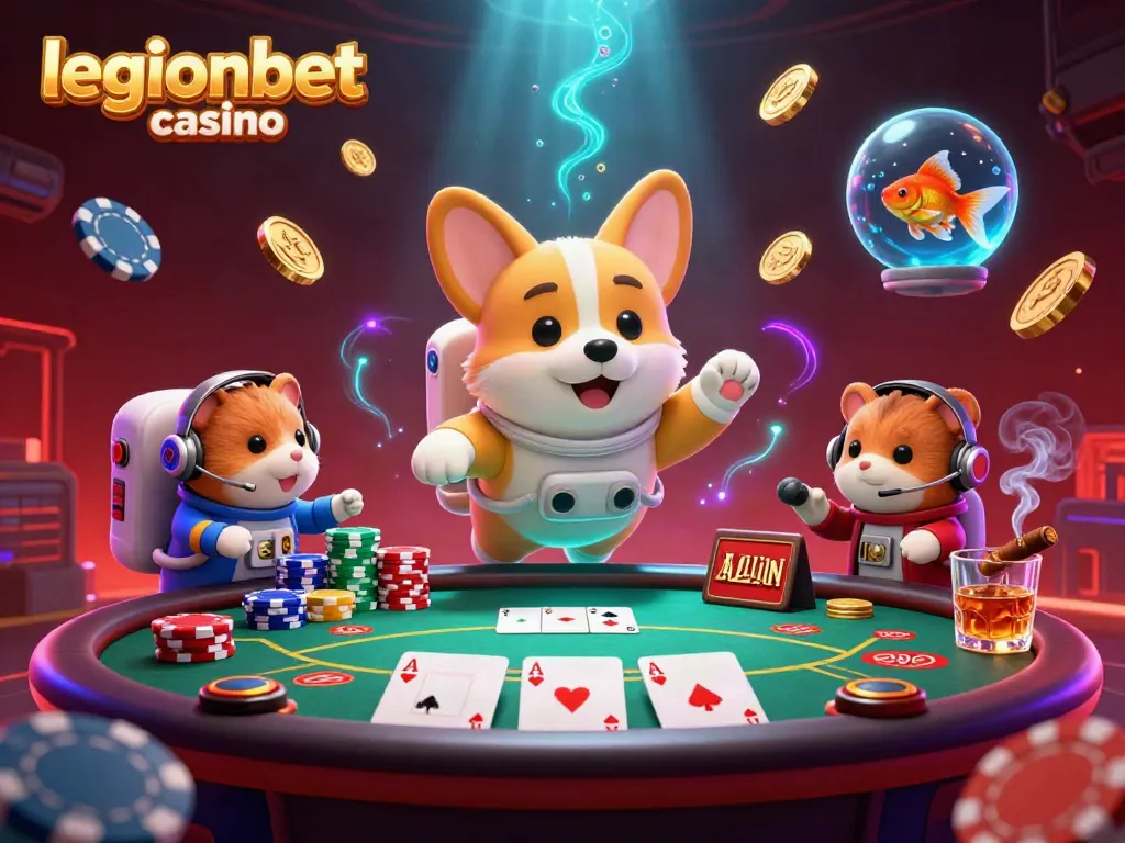 Experience gaming thrills at legionbet casino with a captivating 3D illustration filled with vibrant casino elements.