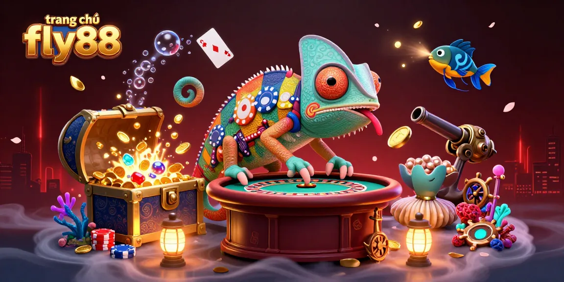 Experience thrilling gameplay at trang chủ fly88 with 3D chameleon casino owner amid a vibrant fantasy.