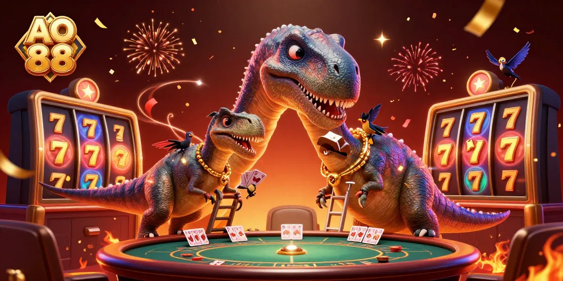 Experience the thrilling AO 88 poker scene with dynamic characters and festive elements.