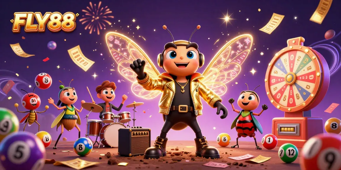 Engage in thrilling gaming adventures with FLY88 as cicada rock stars and vibrant lucky elements.