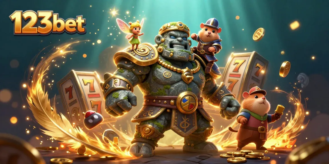 Engage in thrilling 123bet action with 3D golem guardian, fairy magic, and exciting game elements.