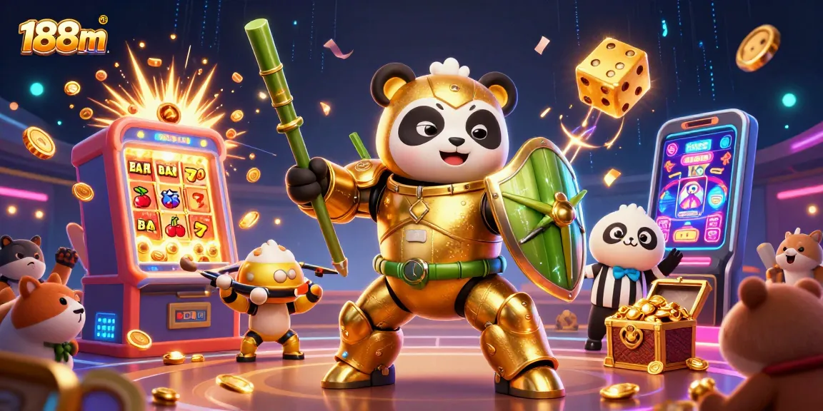 Play casino games at 188m, featuring vibrant illustrations of winnings and gaming excitement.