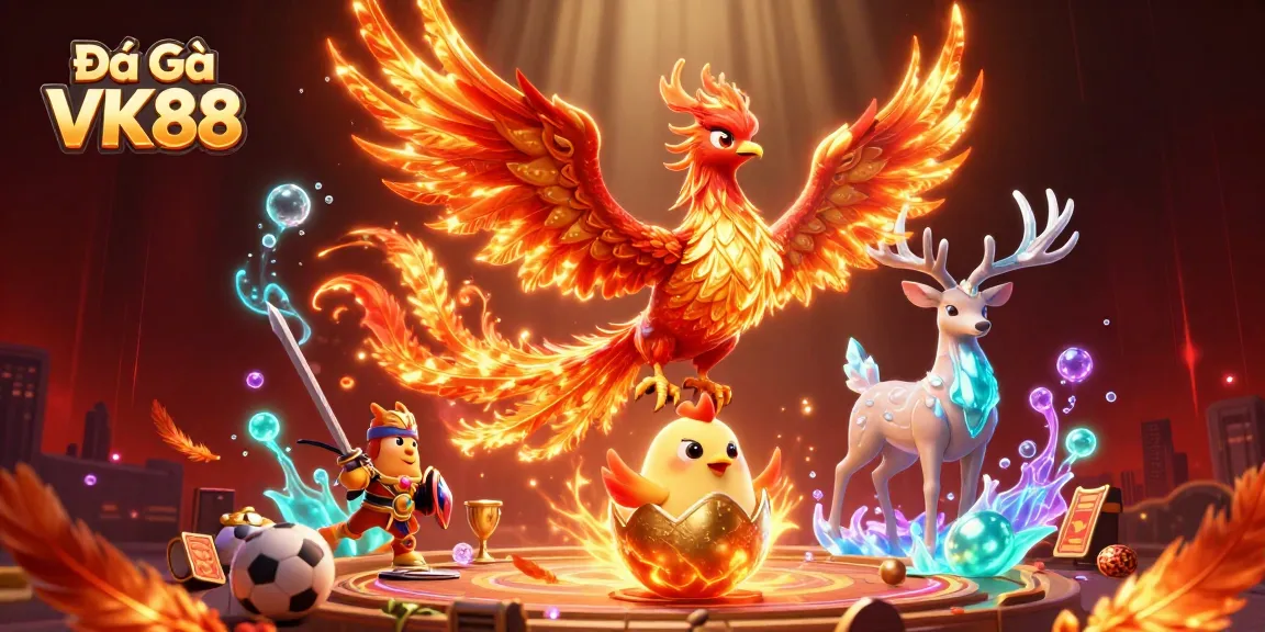 Experience the thrill of Đá Gà VK88 with dynamic scenes of cockfighting and engaging betting elements.