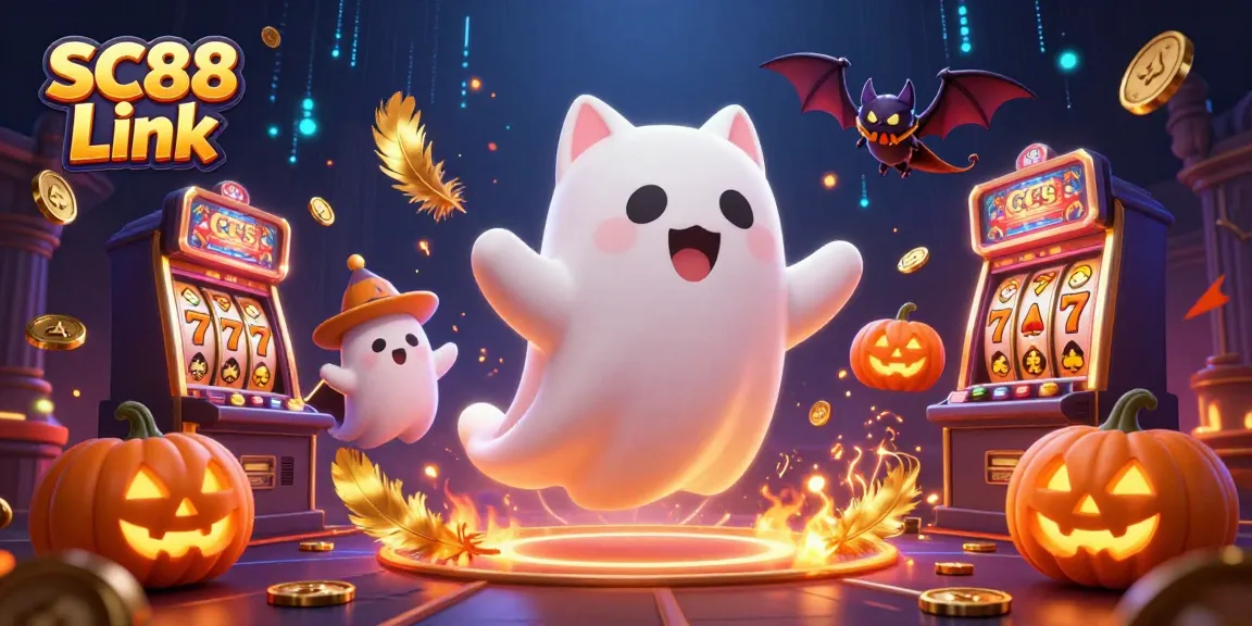 Engage with the thrilling vibe of SC88 Link in a haunted casino scene showcasing lively characters and jackpot elements.