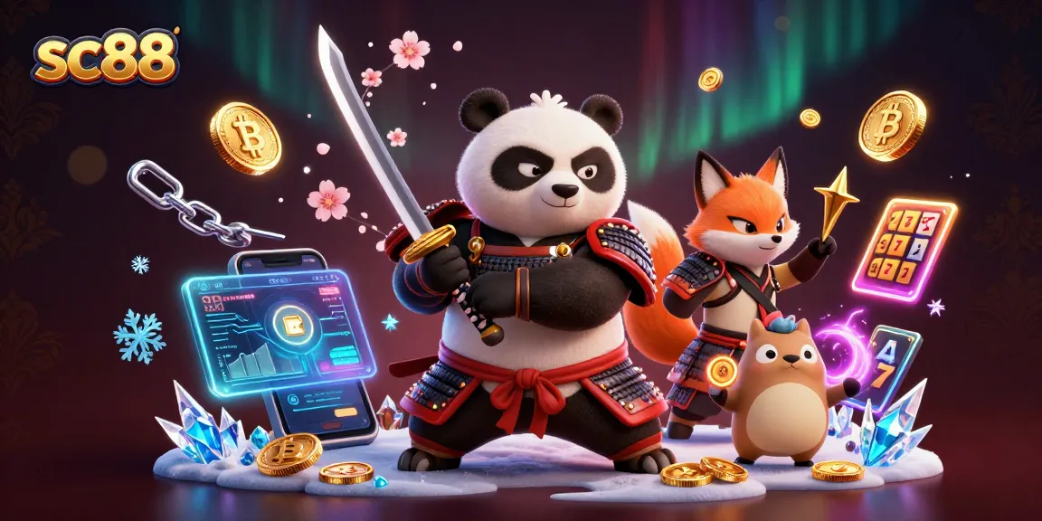 Experience thrilling gaming at sc88 with samurai panda, ninja fox, and magical tanuki in a vibrant casino scene.