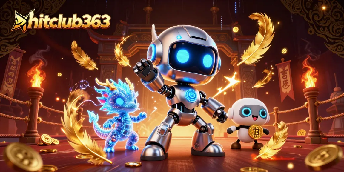 Engage in thrilling gameplay with hitclub363 featuring a neon cyberpunk robot in a vibrant casino scene.