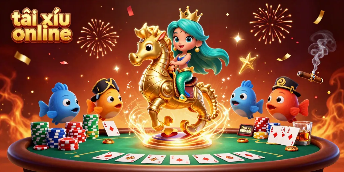 Engage with tài xỉu online in this vibrant casino scene featuring a mermaid princess and action-packed elements.