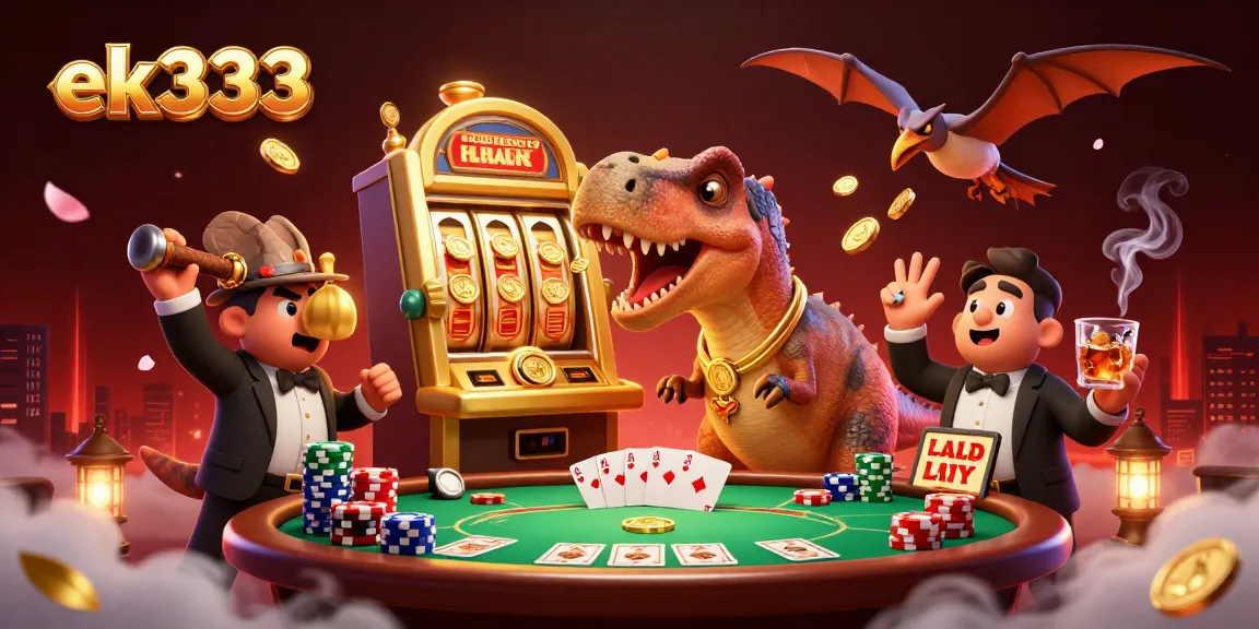 Experience exciting wins with ek333 in a lively 3D casino scene featuring vibrant characters and action!