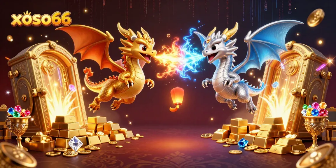 Experience thrilling wins at xoso66 with dragons and treasures in this vibrant illustration