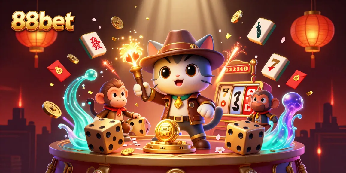Experience the thrill of 88bet with a cartoon explorer and treasure-filled casino adventure scene.